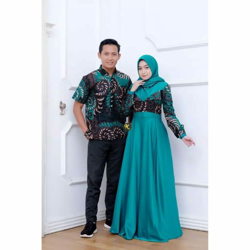 (COUPLE SPESIAL LEBARAN) GALERI BATIK - BATIK COUPLE AMORA MAXI | COUPLE DRESS KATUN VELVET | GAMIS BATIK | SARIMBIT