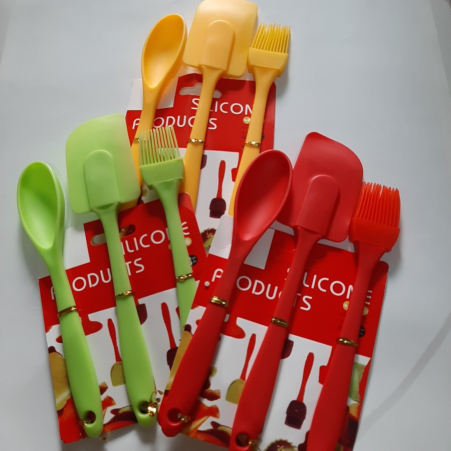 SPATULA SET SILIKON KUAS SENDOK 3PCS MERAH