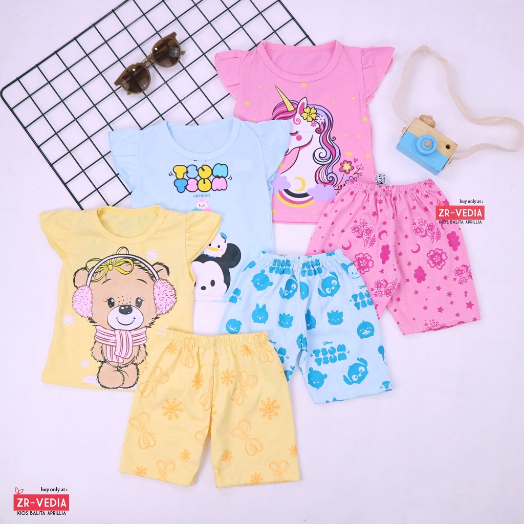 RUFFLE TEE Set Poo uk 0-7 Tahun / Setelan Karakter Import Bayi Anak Perempuan Baju Tidur Balita Baby