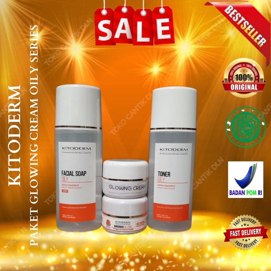 kitoderm paket glowing cream oily series # cream pencerah / flek ringan isi 4