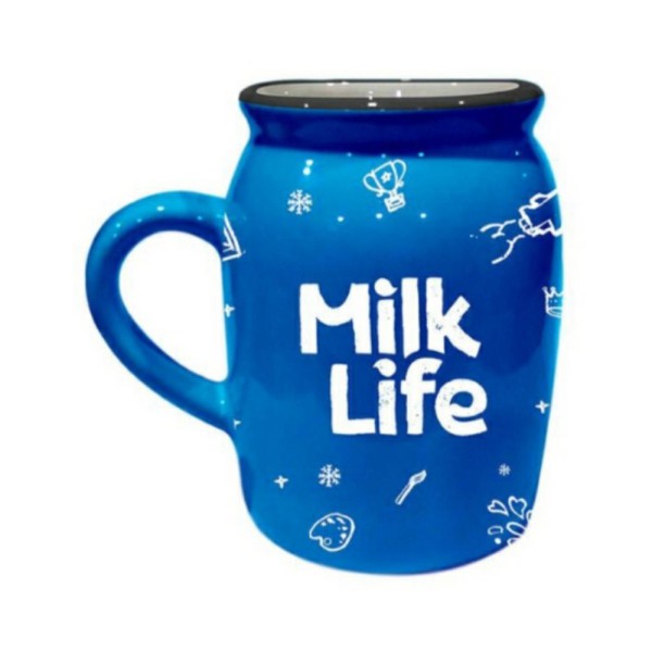 Mug Milk Life Lucu  Cangkir Keramik Minum Susu - Biru Muda