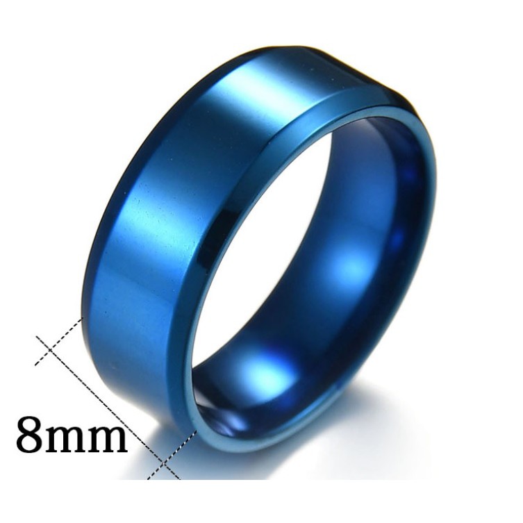 (RINN Jewelry) Cincin Titanium Polos Black Hitam Rose Gold Silver Biru Lebar 8mm - BR314