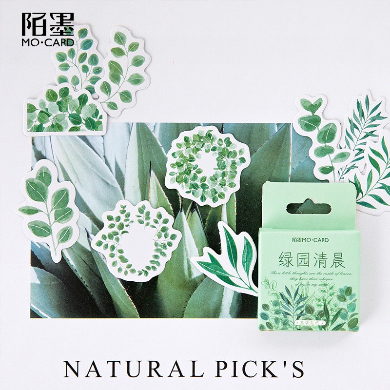 45pcs/set Green Color Garden Leaf Motif Stickers For Refrigerator/Mobile/Computer Decoration