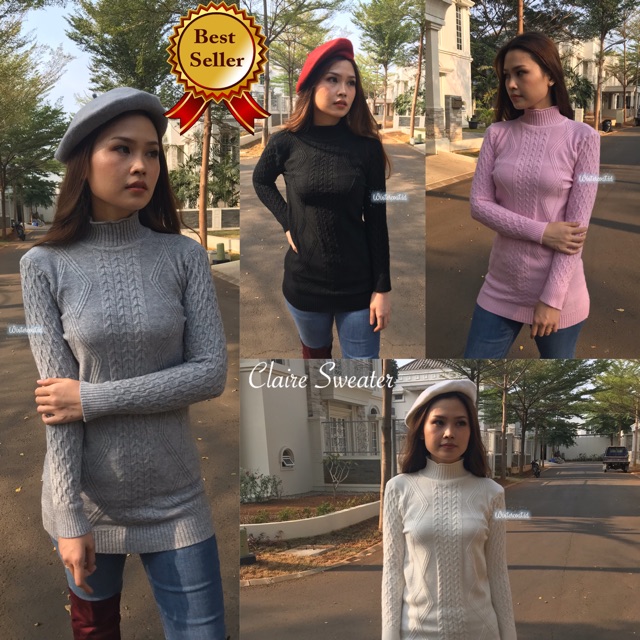 READY INDONESIA Cable Sweater wanita korea Claire baju rajut winter musim dingin women import