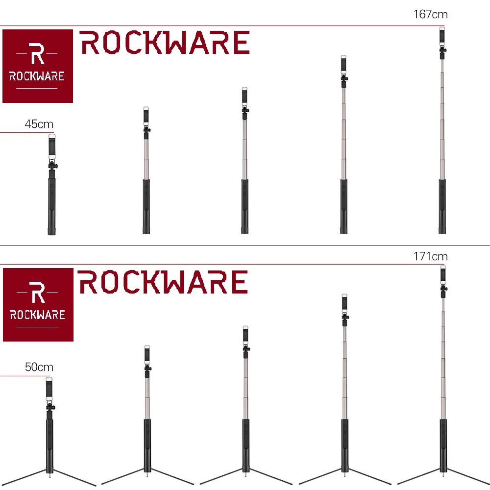 ROCKWARE RW-K30 - Hand-held Stabilizer - Tripod Tongsis Selfie Light