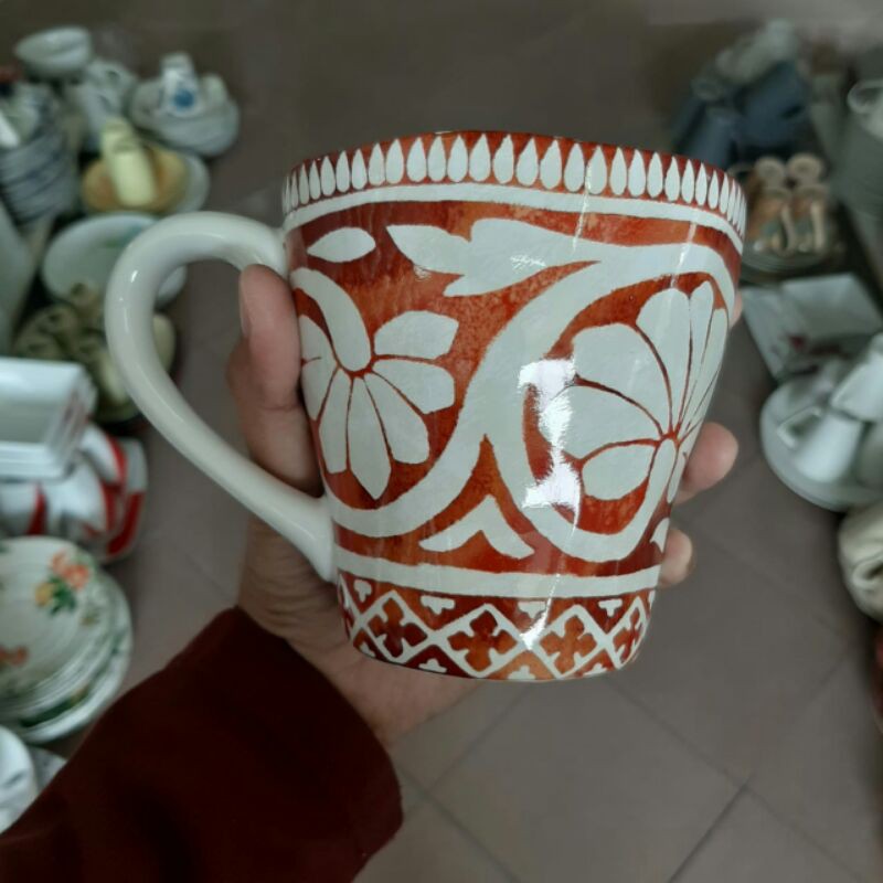 MAROKO MUG GELAS KERAMIK SANGO MOTIF MAROCCO ORENS BRICK HIASAN PAJANGAN GIFT IDE KADO