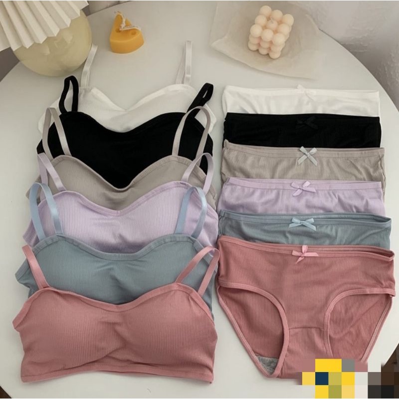 Medan Termurah ( 2in 1 ) Korean style Set Bra + CD wanita import motif garis halus