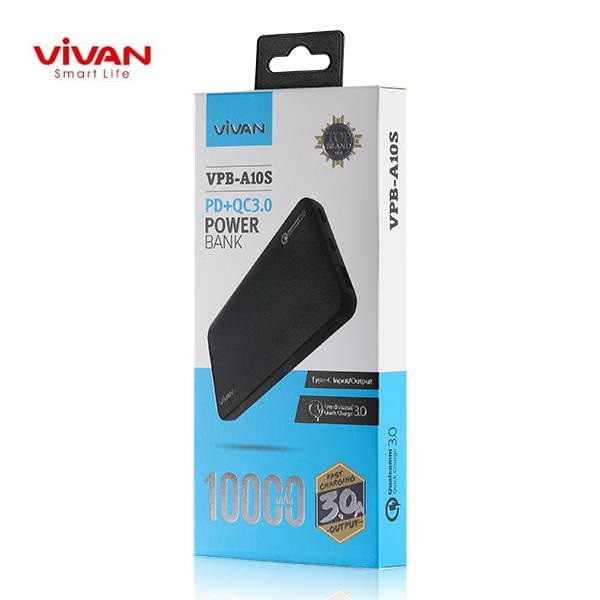 Power Bank VIVAN 10.000mAh  VPB-A10S   PD+QC 3.0 Fast Charging - Black