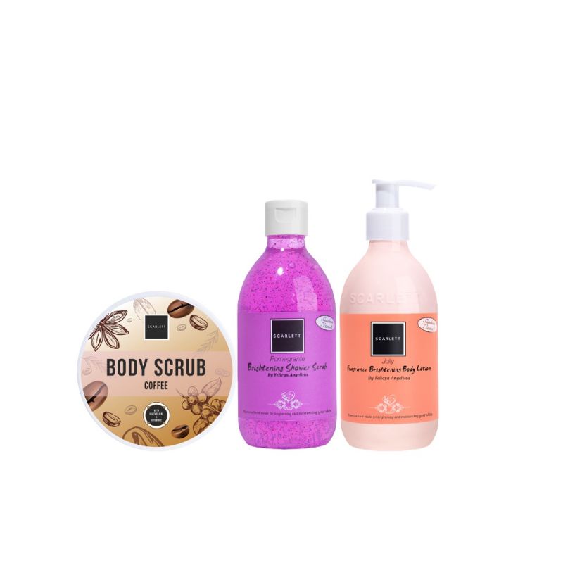 Scarlett Whitening Triple Combo Bodycare ( body scrub, shower scrub, body lotion)