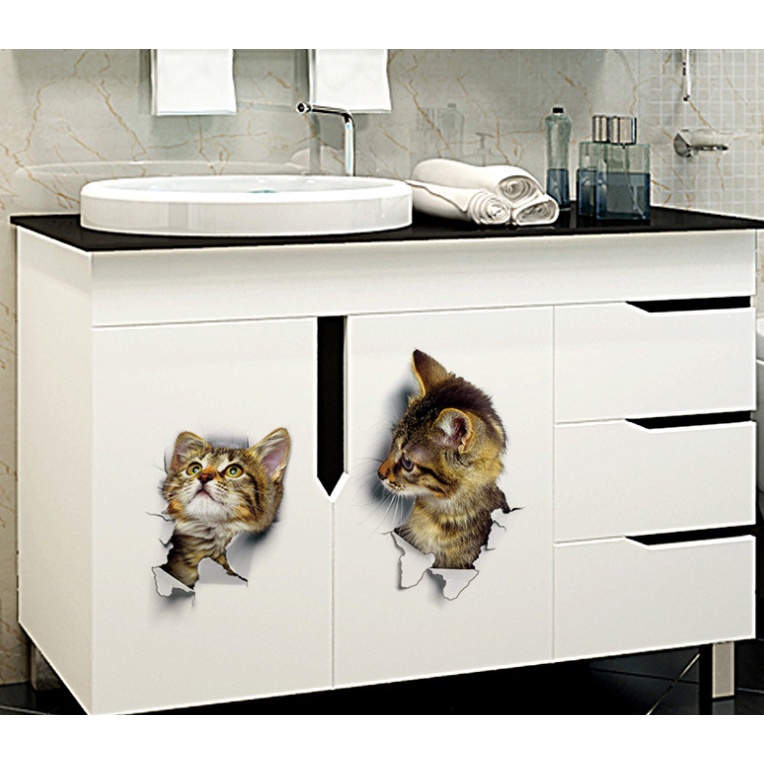❤ IJN ❤ Stiker Tembok Kucing 3D Decorative Wall Stickers Sticker Dinding Animal Cat