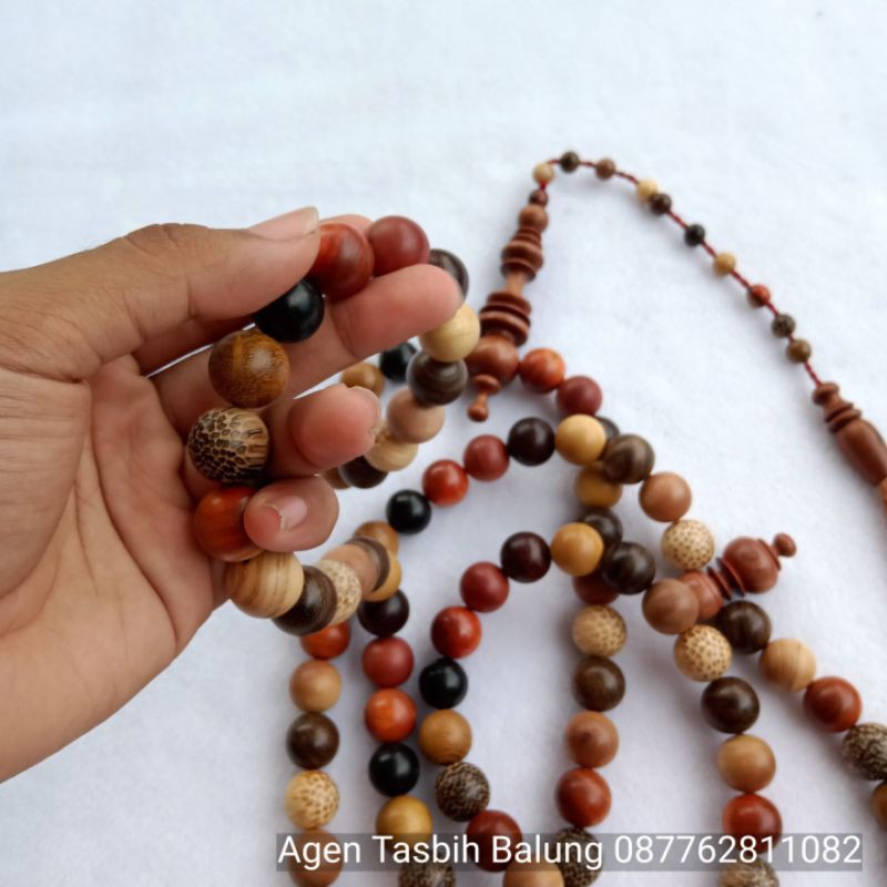 TASBIH JUMBO KOMBINASI 13 KAYU NUSANTARA 17mm ORIGINAL!!!