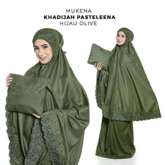 MUKENA KHADIJAH PASTELEENA BORDIR HIJAU OLIVE KATUN MIKRO ADEM NYAMAN LEMBUT HARIAN MAHAR SESERAHAN