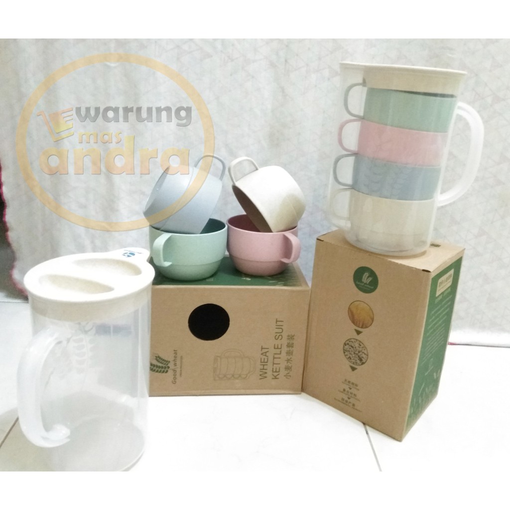 Teko Gelas Set 5 in 1/Teko Plastik/Travel Cup/Water Mug/Teko unik/Gelas Warna Warni