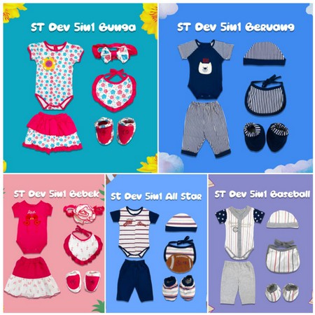 SETELAN BAYI DEVINITA 5IN1 / SET PAKAIAN BAYI DEVINITA 5IN1 MURAH/ TERLENGKAP