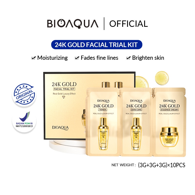 RADYSA - BIOAQUA 24K Gold Facial Kit paket skincare (Gold Toner 100ml+Gold Serum 100ml+Essence Cream 50g)