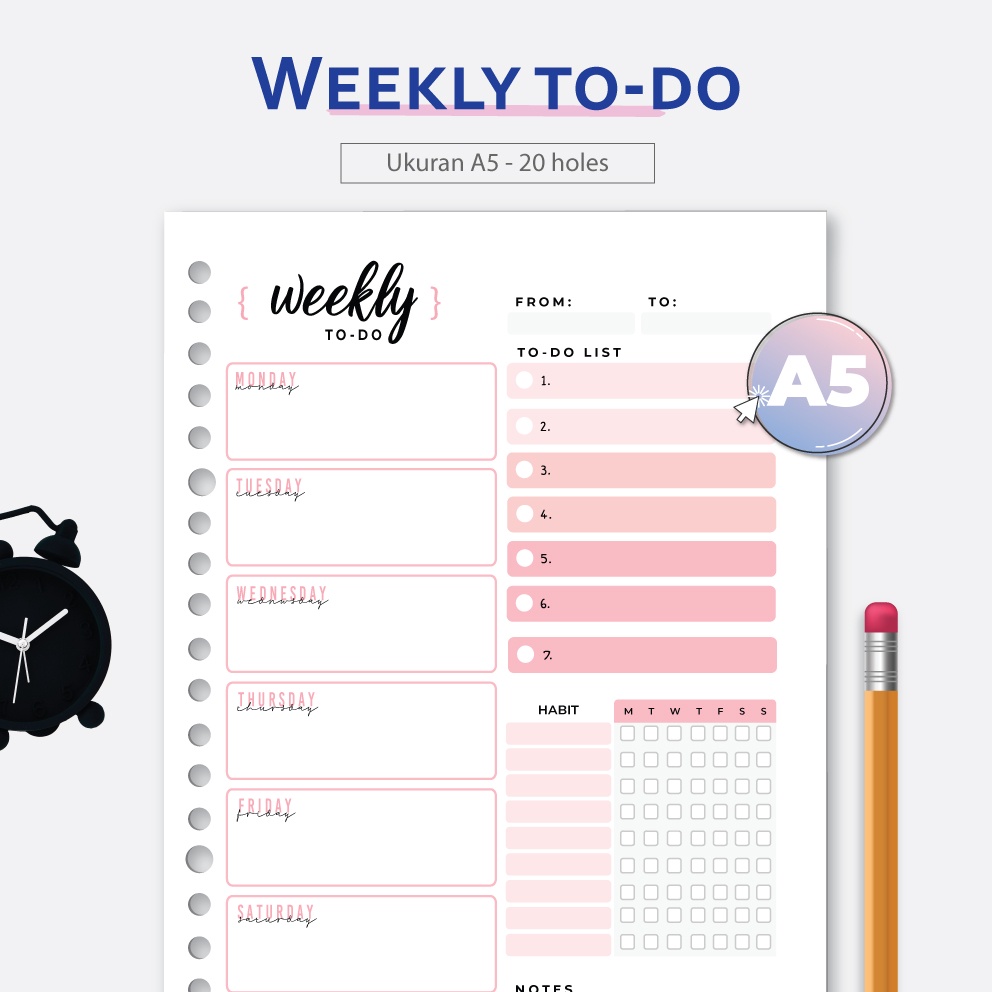 

Bukuqu Loose Leaf A5 - L233 Weekly To do Kertas Binder