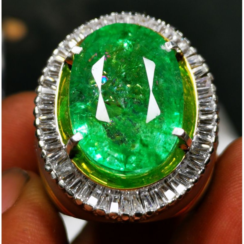 Batu permata natural cincin pria zamrud colombia mino bersertyficate ring perak hand made