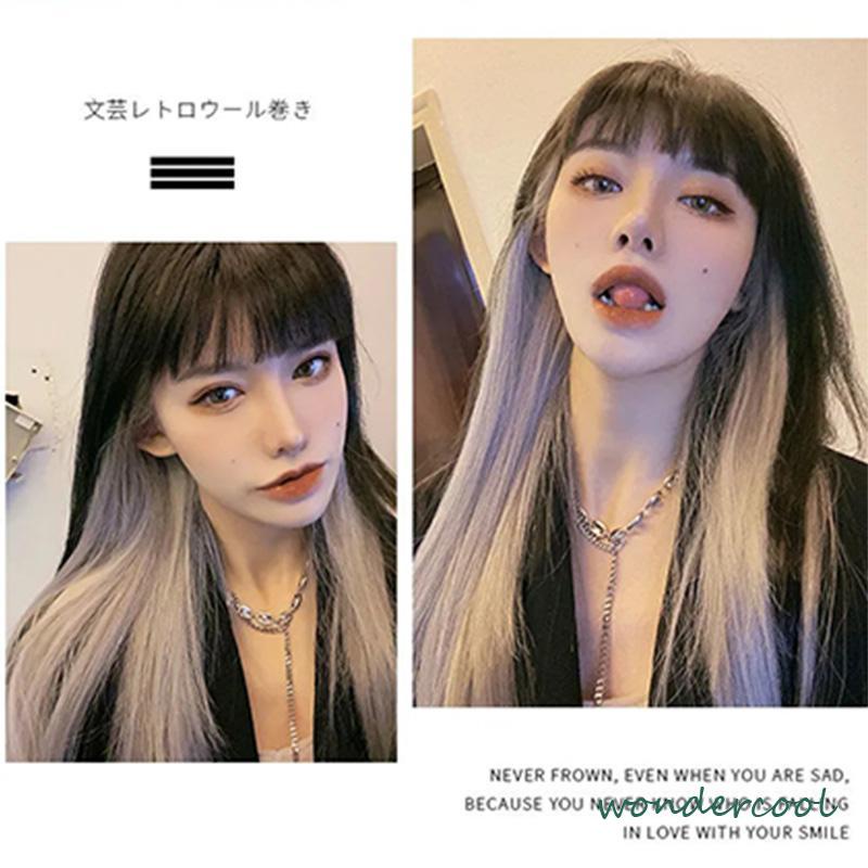 Rambut Panjang Lurus Warna Gradien Wanita One Piece Wig Sorot Ekstensi Rambut-Won