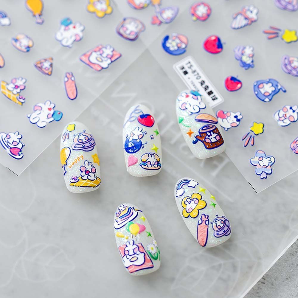 Mxbeauty Stiker Kuku Motif Kelinci Putih 5d Untuk Nail Art / Manicure Diy