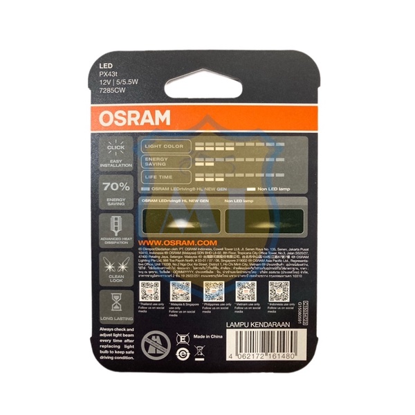 Bolam Depan LED Osram HS1 / H4 Kaki 3 Cool White AC DC 12V