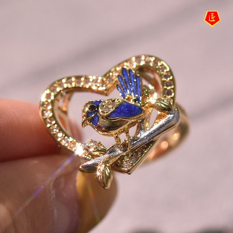 [Ready Stock]Creative Blue Bird Gold Ring Refined Personalized