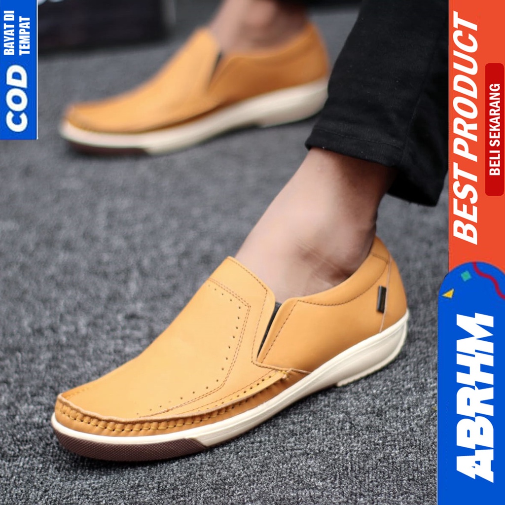 Sepatu Formal Pantofel Kulit Asli Kerja Pria Hitam ABRHM SANDRO