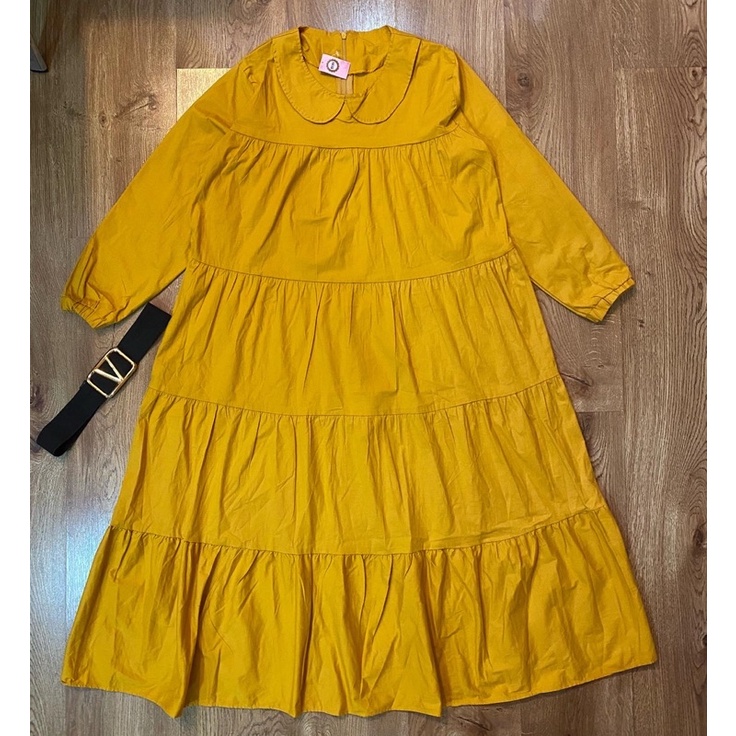 085 Dress katun hnm/midi dress hnm/Long tunik katun stretch/dress katun polos/dress kuning katun