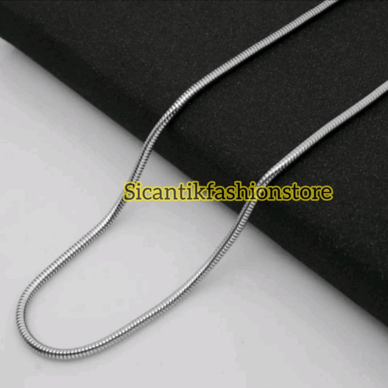 kalung Titanium Bulat silver 60cm Fashion pria/Wanita Terlaris anti Karat perhiasan pria lapis emas