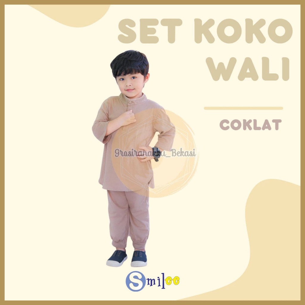 Setelan Koko Anak Kaos Wali Warna Coklat1-5Tahun