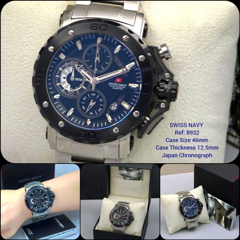 Jam Tangan Pria Swiss SN 8932 46mm Japan Chronograph Quartz Movement Stainless Steel Bracelet
