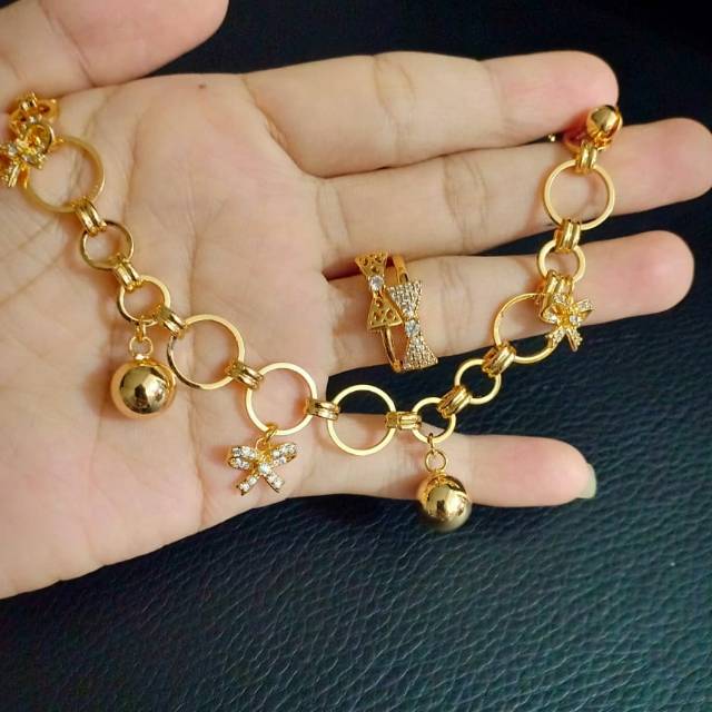 Xupkng set perhiasan gelang cincin pita lapis emas 24k 1311