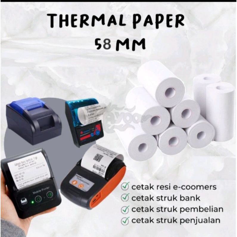 

Kertas thermal Setruk printer 58*25mm full paket 10 roll