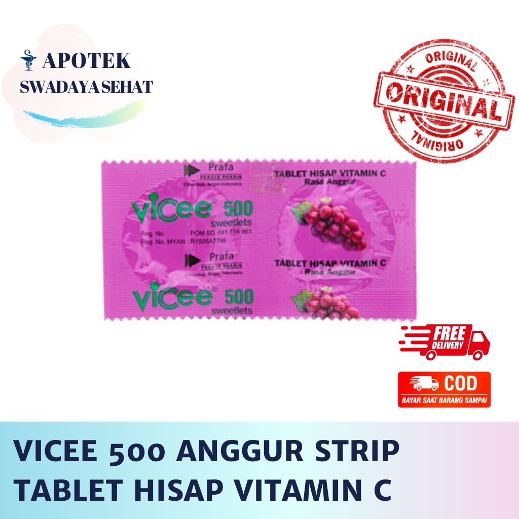 VICEE 500 ANGGUR Strip - Tablet Hisap Rasa Grape Vitamin C Permen