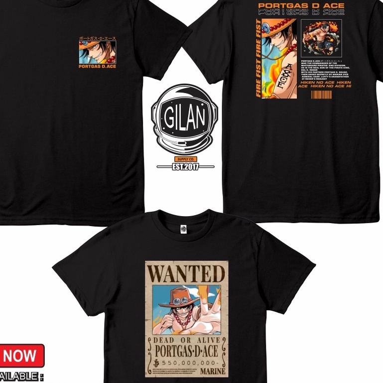 Kaos Baju PORTGAS D ACE HIKEN NO ACE Kaos Anime One Piece Shirohige -