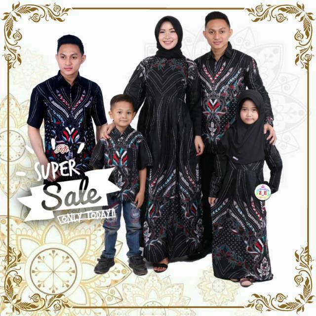 Saroja (071) Couple Keluarga Batik Gamis Batik Katun Premium Motif Prasasti Putih