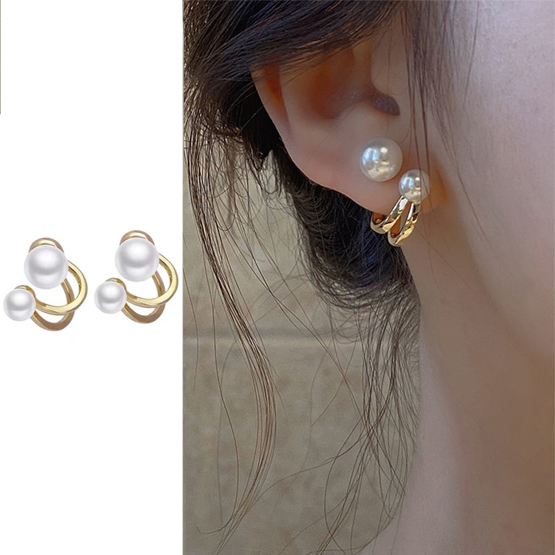 Anting Stud Hias Mutiara Bahan S925 Silver Needle Gaya Retro Perancis