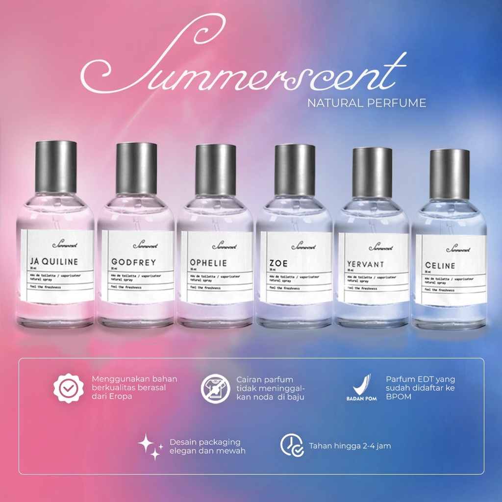 Parfum Summerscent by summerspring parfume EDT Eau De Toilette pria dan wanita aroma segar dan mewah bunga perancis