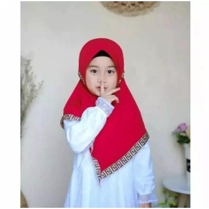 kerudung instan jersey bergo anak perempuan fendi umur 3-8 tahun bahan jersey hyget jumbo motif list tali serut ped antem terbaru