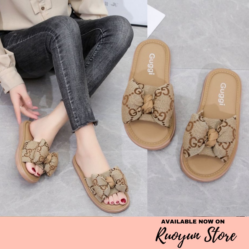 RYX - Giggle Bow Sandal Slip On Wanita Fashion Casual - Ori Import