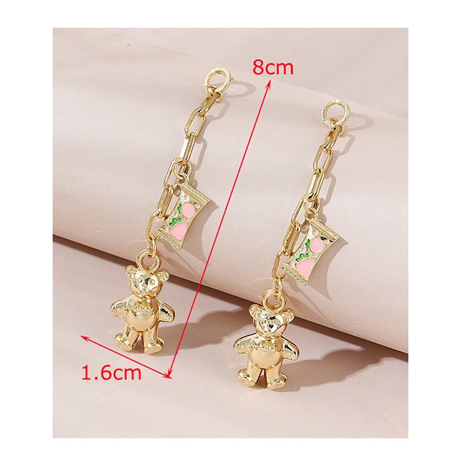 LRC Anting Tusuk Fashion Gold Color Candy Bear Alloy Oil Drop Earrings Y64777