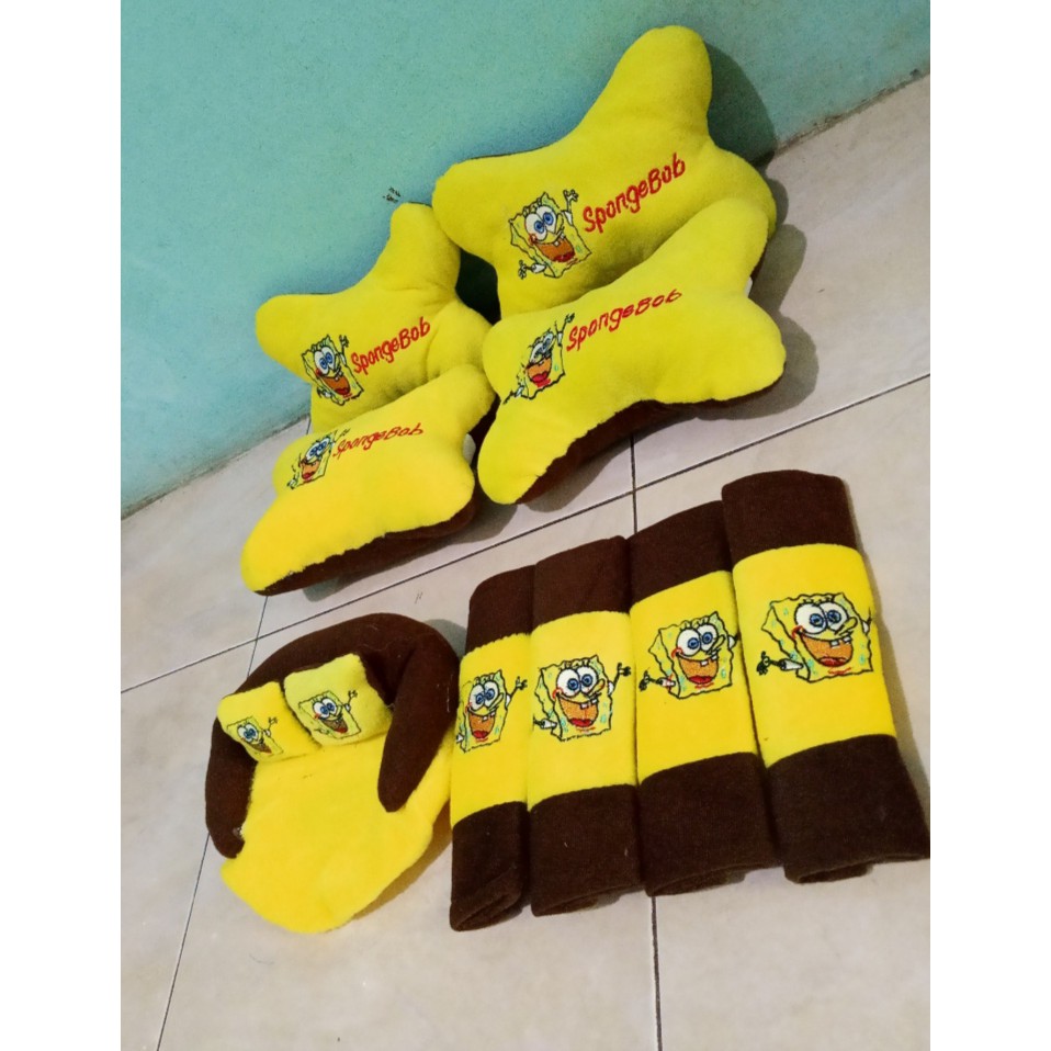 Bantal Mobil SPONGEBOB Kuning Bantal Isi 4 Sandaran Leher Kepala Spongebob Yellow