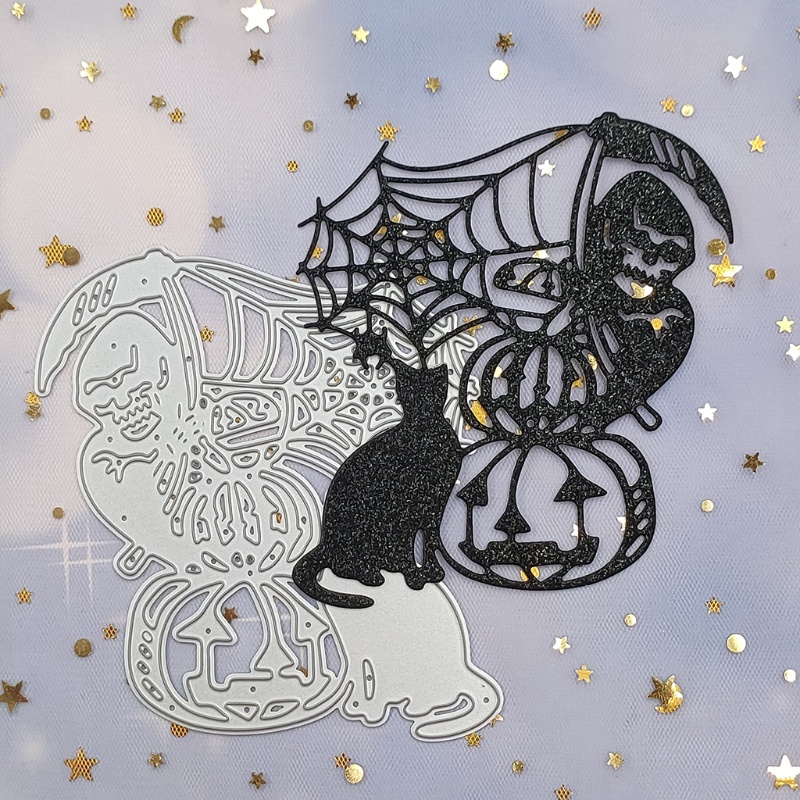 Zzz Cetakan Stensil Cutting Dies Motif Penyihir Halloween Bahan Metal Untuk Scrapbook / Craft DIY