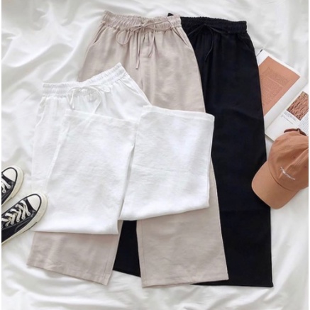 WIDI KULOT BASIC WANITA BAHAN LINEN PINGGANG ELASTIS / CELANA KULOT KERJA BAHAN LINEN