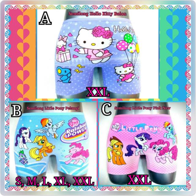 CELANA BOXER ANAK SEMILONG JESSIE & MIKE KITTY , PONY SZ S-XL,XXL