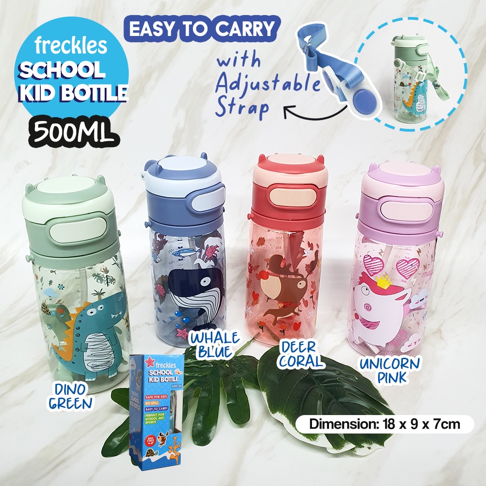 Freckles School Kid Bottle 500ml - Botol minum anak dengan tali (botol minum sekolah anak)