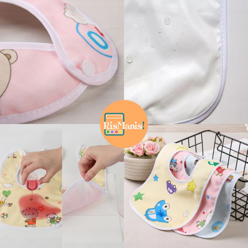 BABY BIB WATERPROOF - Celemek Alas Makan Bayi Tahan Air Slaber Anak Tatakan Dada Scarf Buah Hati Bandana Import Karakter Kartun Lucu Bahan Polyester Anti Basah