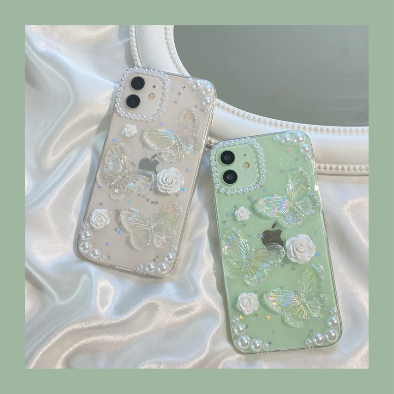 Casing Soft Case TPU Motif Kupu-Kupu Glitter Untuk Iphone 14 Pro Max 13 Pro Max Xr 7Plus 8Plus X XS 13 11 12 Pro Max