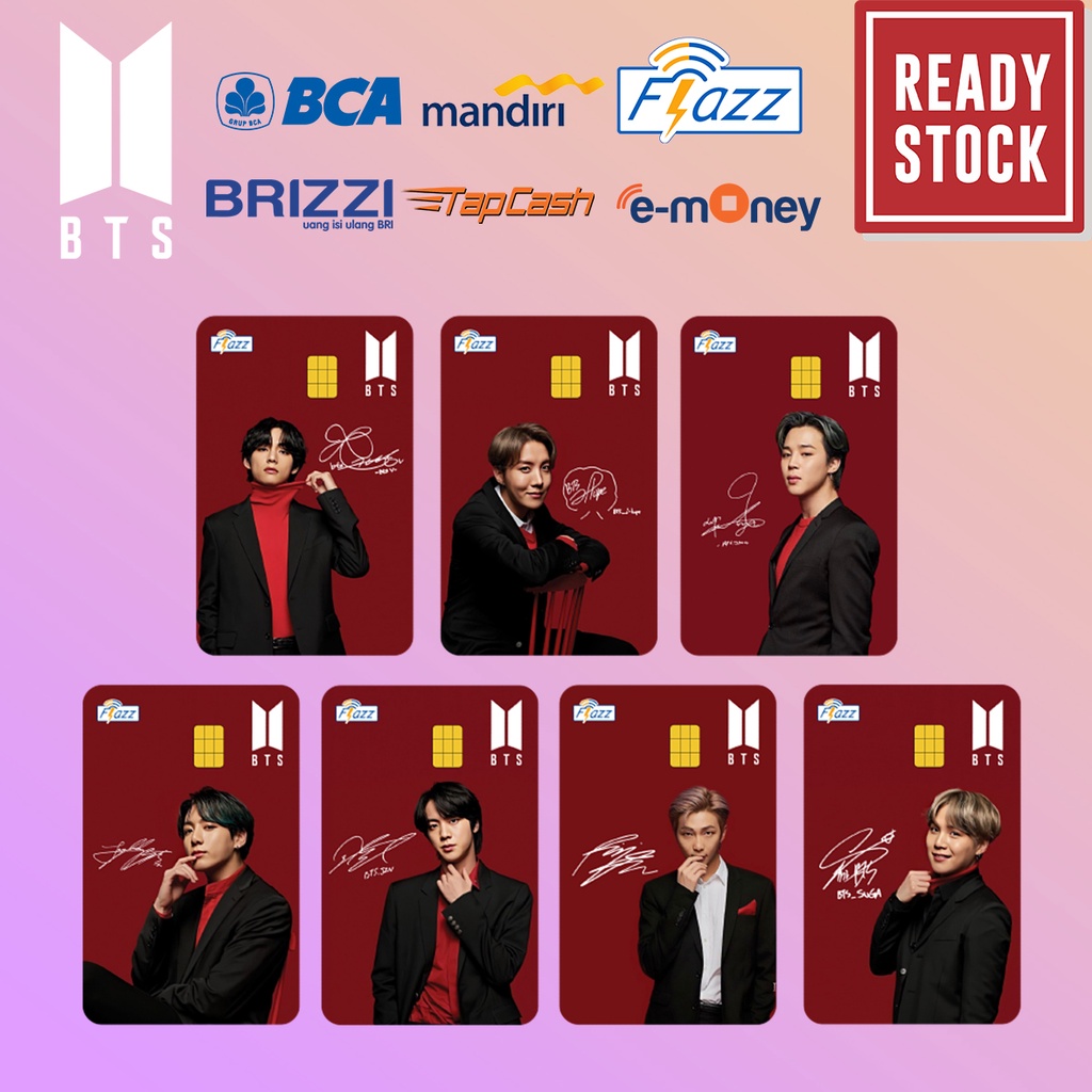 Emoney mandiri flazz bca gen 2 brizzi tap cash custom BTS ARMY jimin, jungkook, v, rm, j-hope, jin, suga kartu e toll free edit 1 sisi atau 2 sisi cocok untuk komunitas dan souvenir