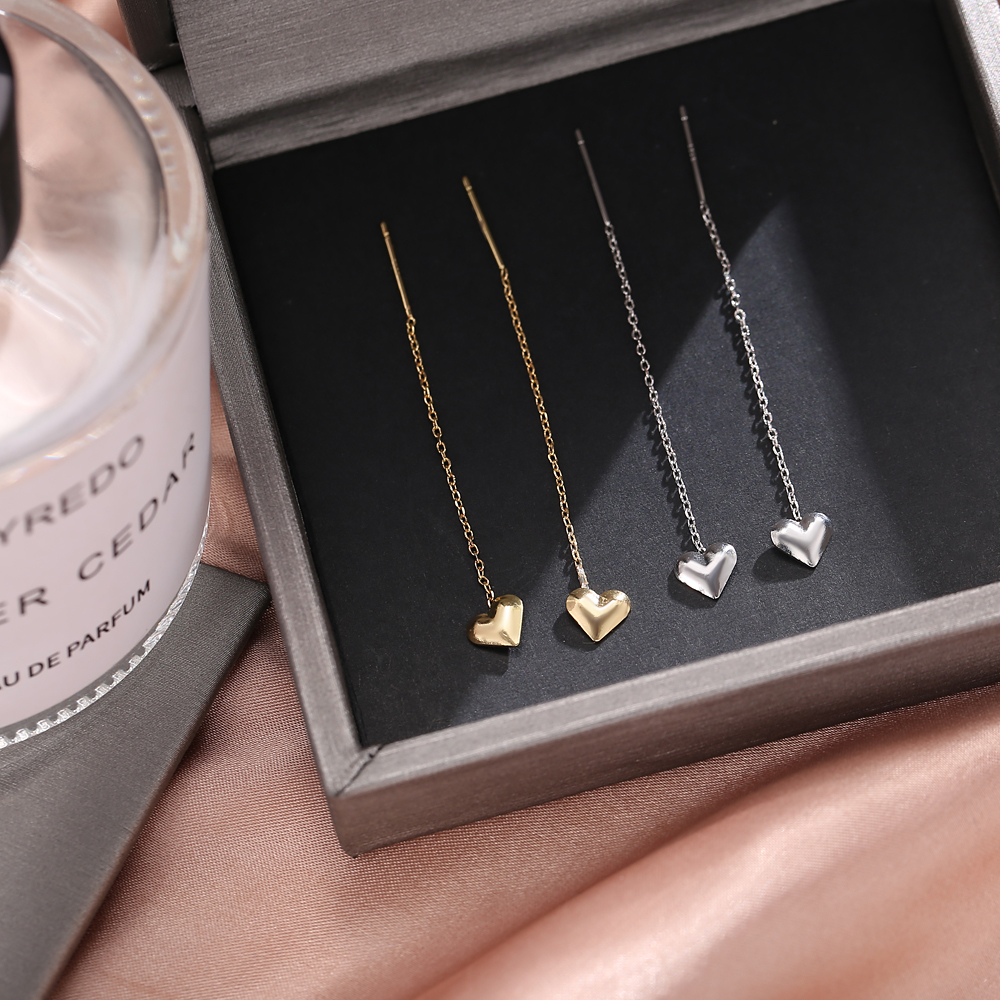 AY(CN) Anting Bentuk Hati Warna Emas Dan Silver Gaya Korea Untuk Wanita