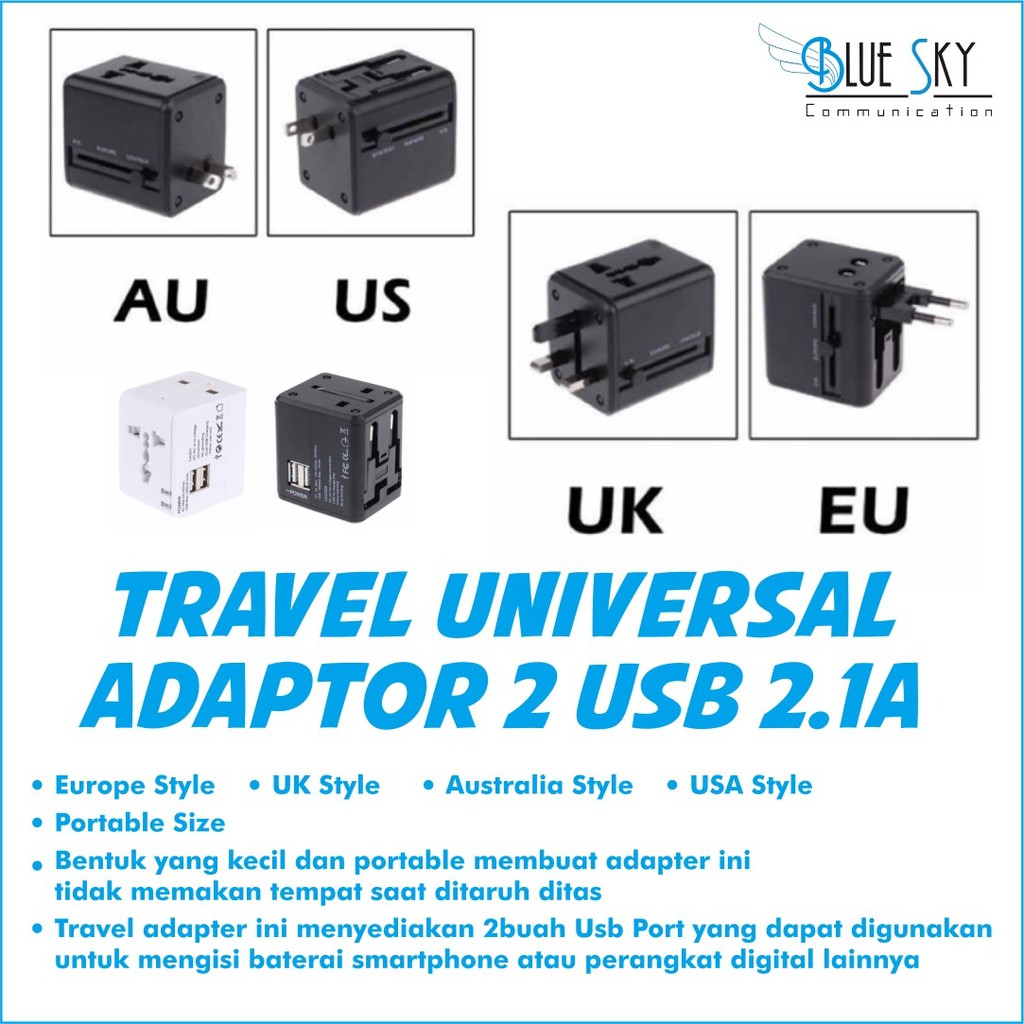 TRAVEL UNIVERSAL ADAPTOR 2 USB 2.1A